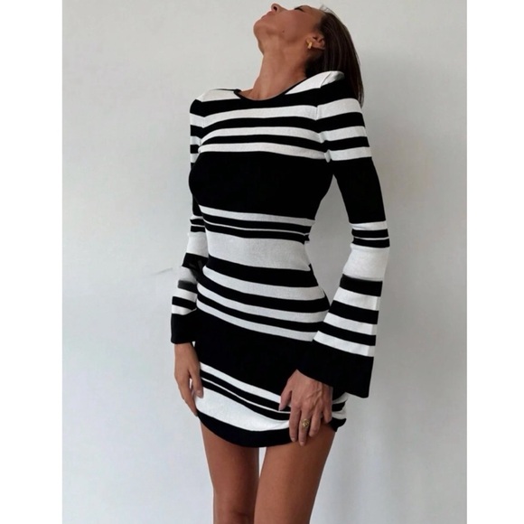 Striped Fitted Knitted Mini Sweater Dress - Picture 3 of 7
